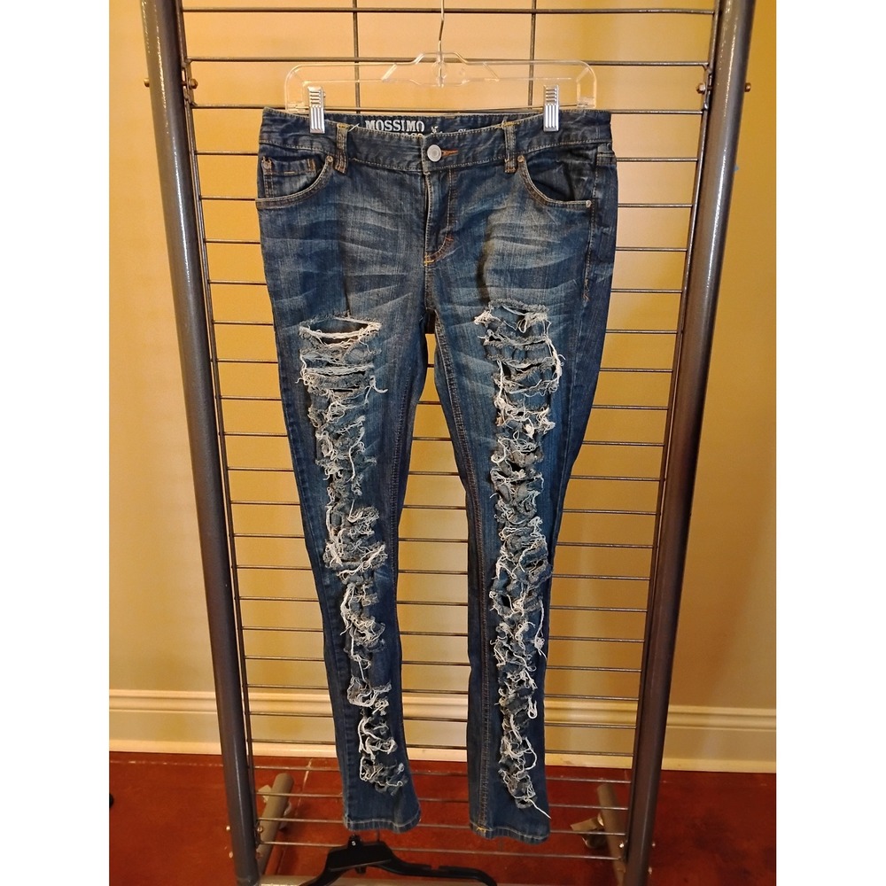 Mossimo Supply Co Skinny Jeans Womens 11R Distressed‎ Shredded Medium Wash Denim
